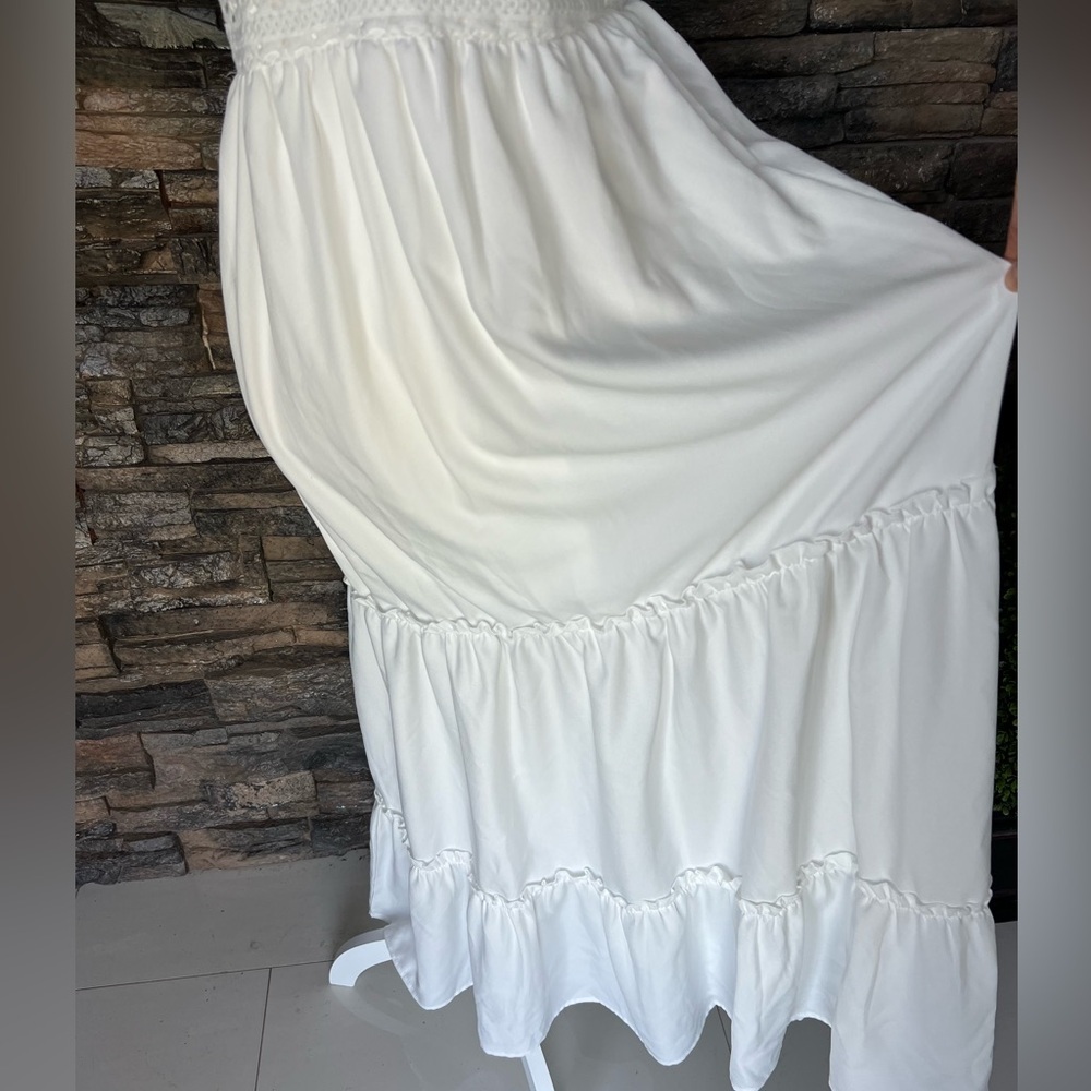 Say What? White Tiered Maxi Sundress Scoop Neck Sleeveless - Picture 8 of 13